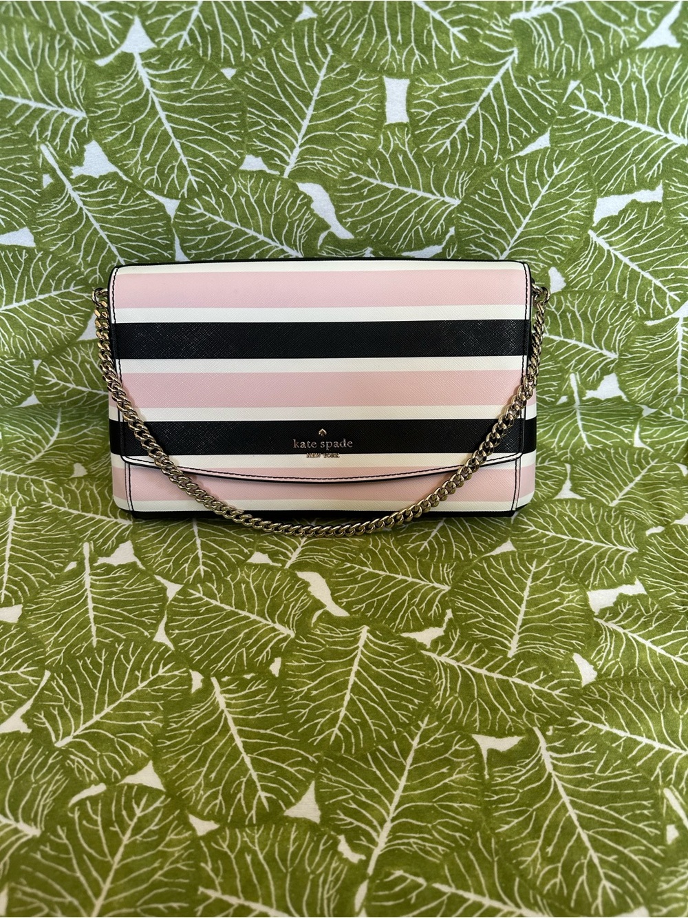 kate spade Pink, Black & White Striped Chain Crossbody Bag
